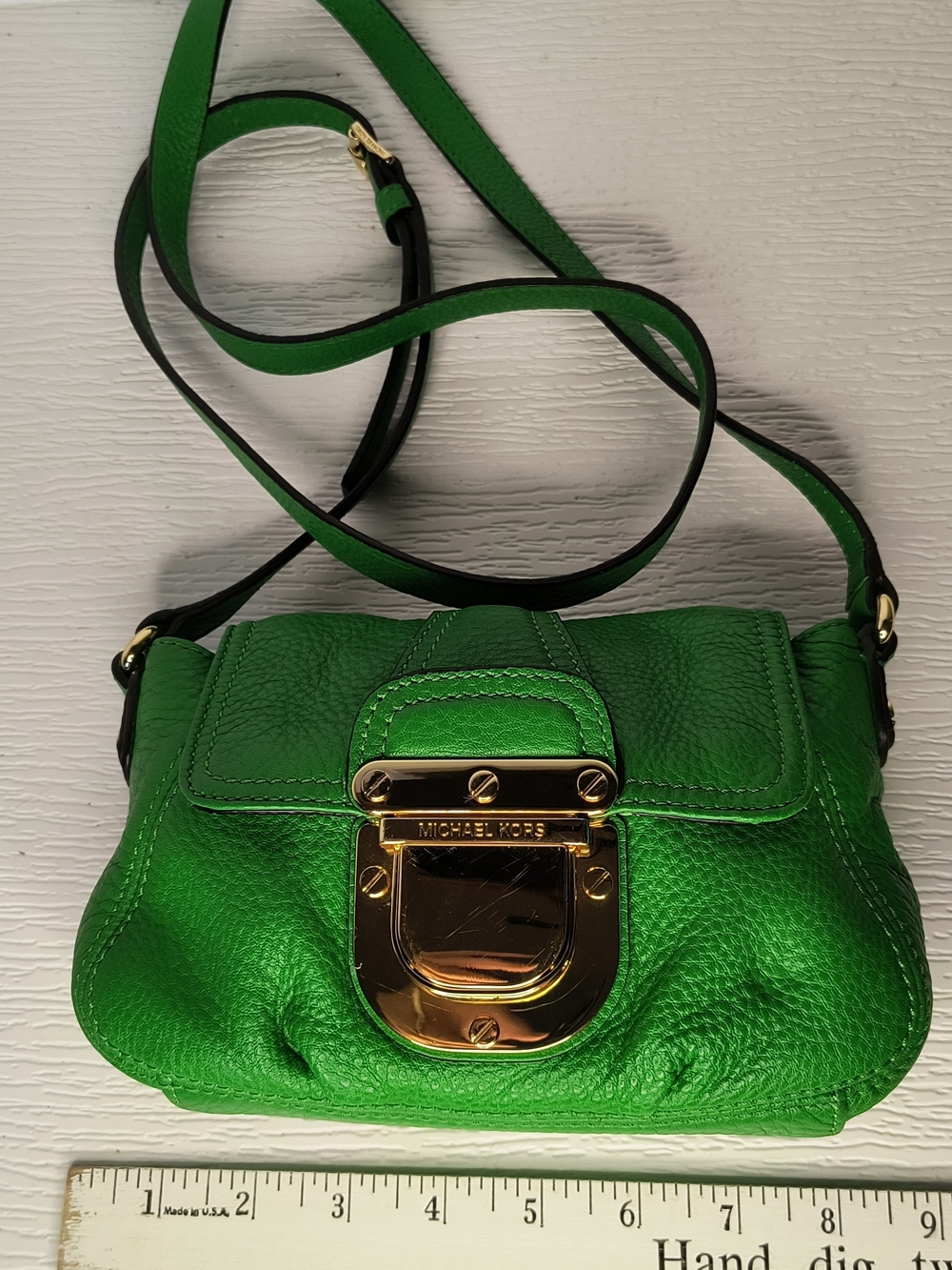Michael Kors Green Pebbled Leather Crossbody with Gold Hardware